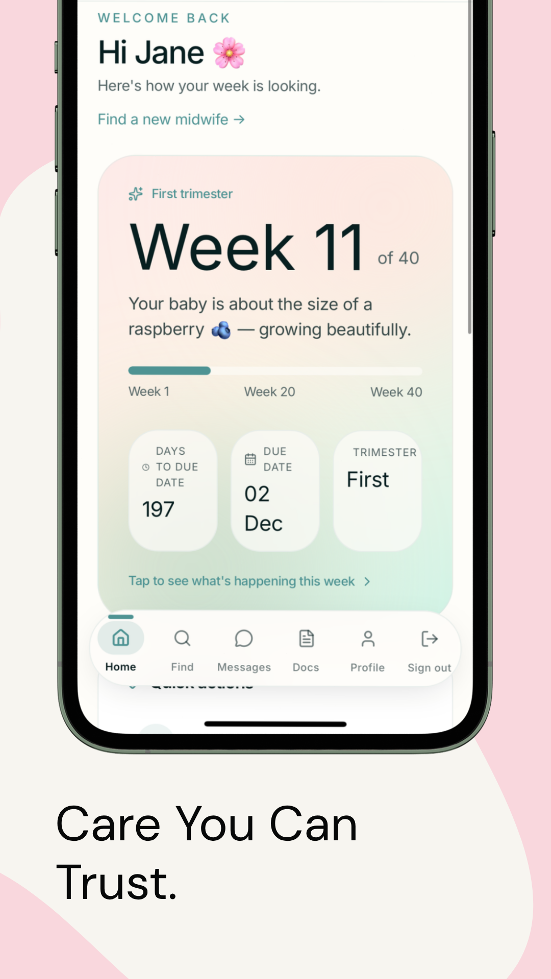 Midwife SA — Week-by-week pregnancy tracking in the mother's dashboard