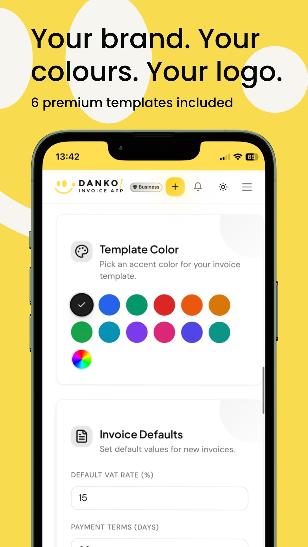 Danko Invoice — Your brand, your colours, your logo on every invoice